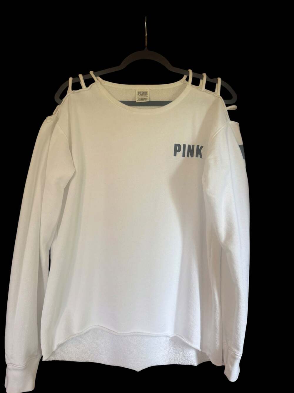 VS PINK White Cold Shoulder Long Sleeve Sweatshirt  Sleeve Graphic Size XS